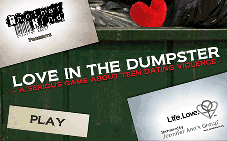 screenshot of Jean HEHN's winning video game 
            'Love in the Dumpster'