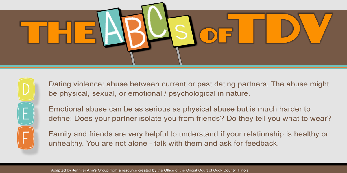 The ABCs of TDV. Teen dating violence D, E, F.