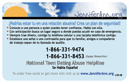 U.S. educational card in Spanish to prevent teen dating violence