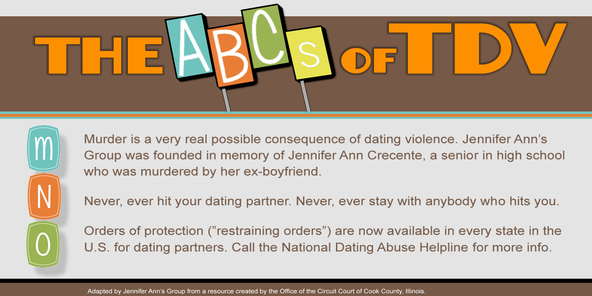 The ABCs of TDV. Teen dating violence M, N, O.